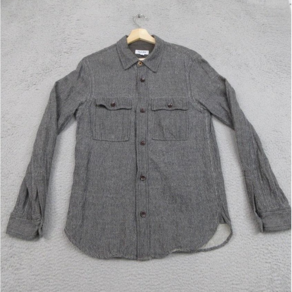 Steven Alan Linen Blend Shirt‎ Mens Medium Gray Herringbone Made USA Overshirt